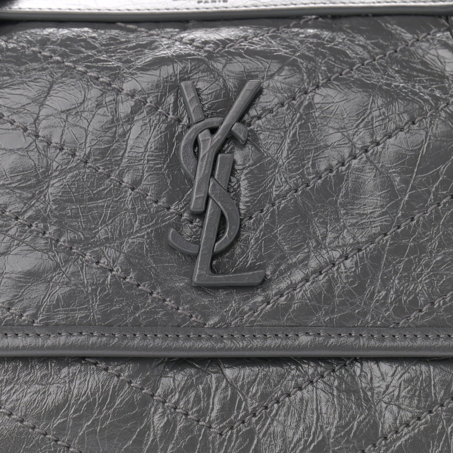 Crinkled Calfskin Matelasse Monogram Baby Niki Chain Satchel Storm