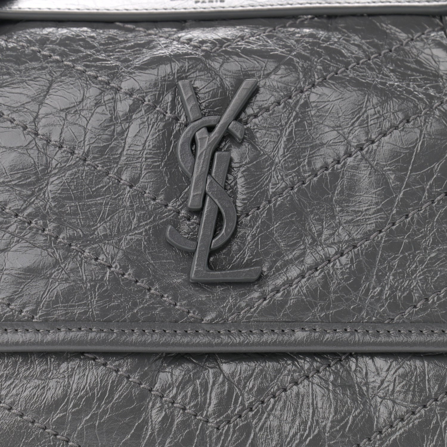 Saint Laurent Crinkled Calfskin Matelasse Monogram Baby Niki Chain Satchel Storm 9 of 13