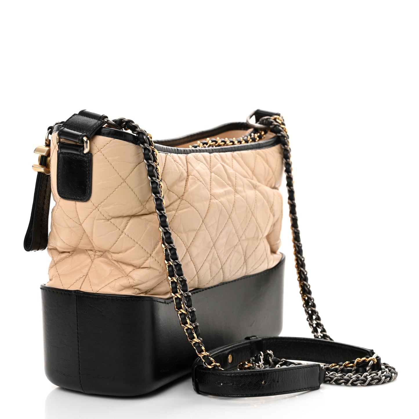 Aged Calfskin Quilted Medium Gabrielle Hobo Beige Black