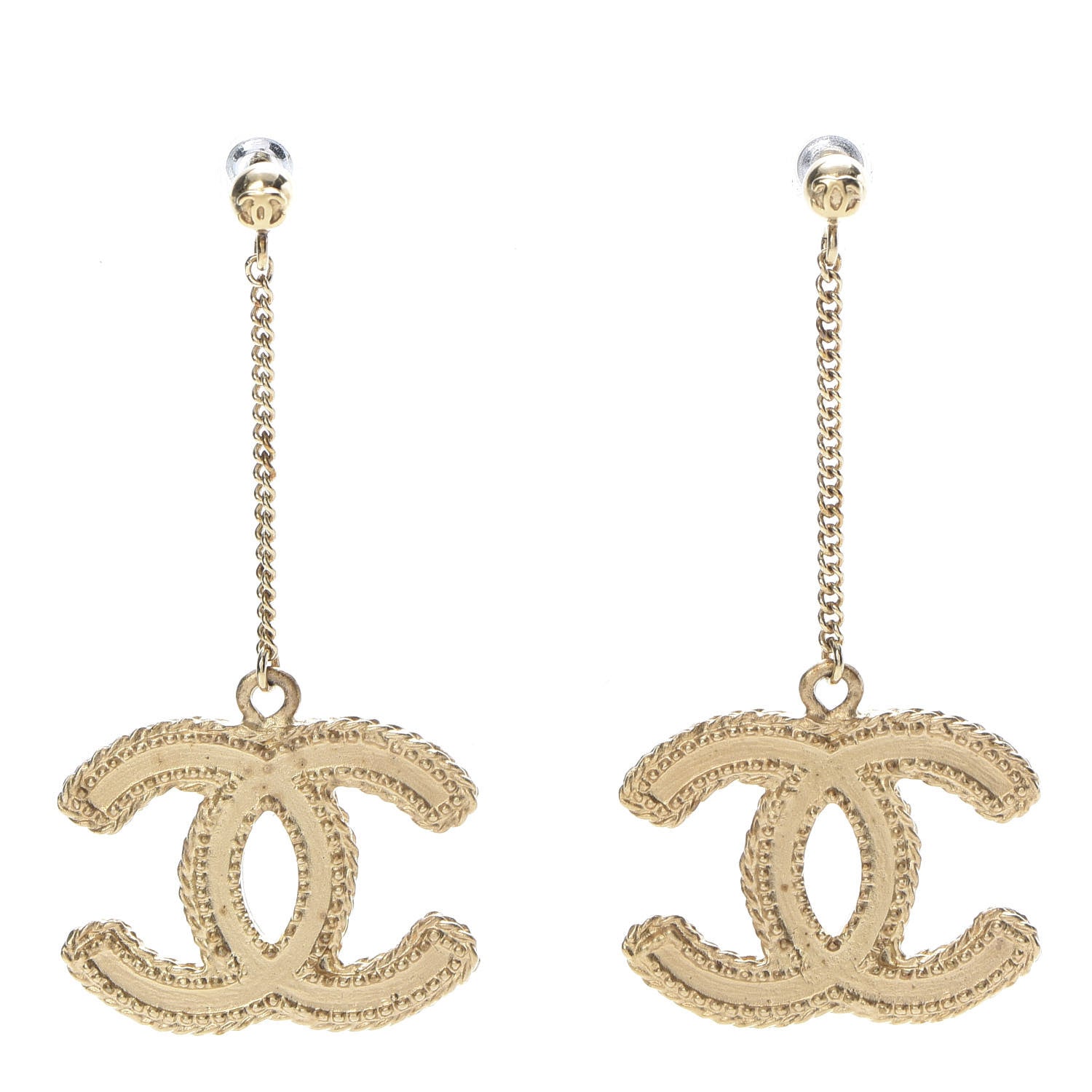 Chanel CC Drop Earrings Matte Gold 1 of 5
