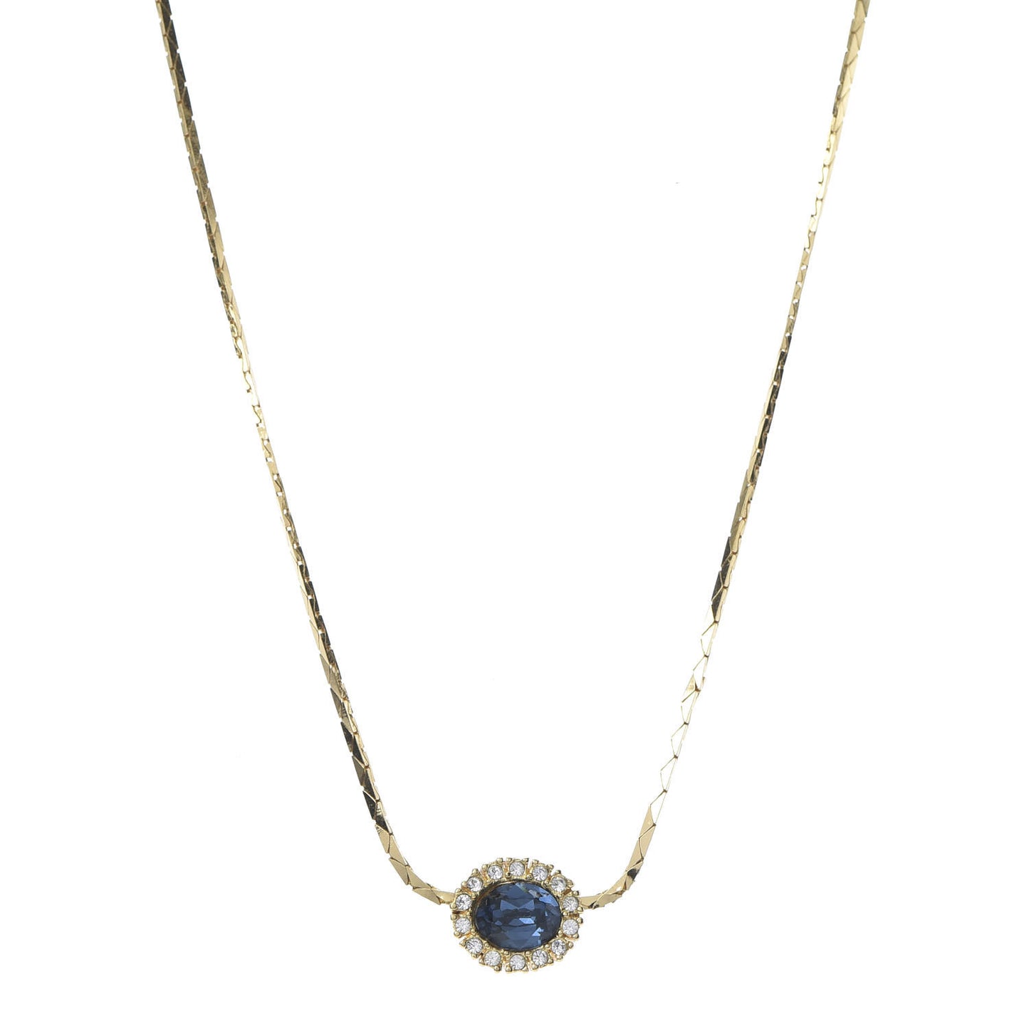 Crystal Chain Necklace Gold Blue