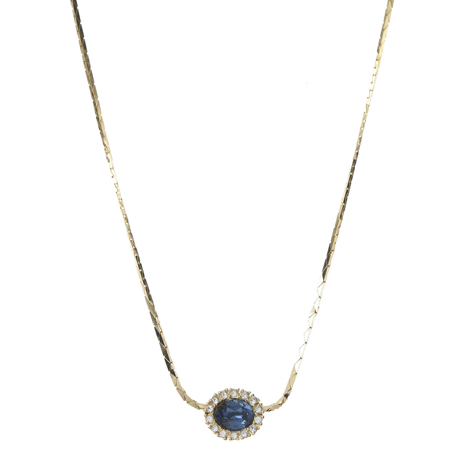 Christian Dior Crystal Chain Necklace Gold Blue 1 of 6