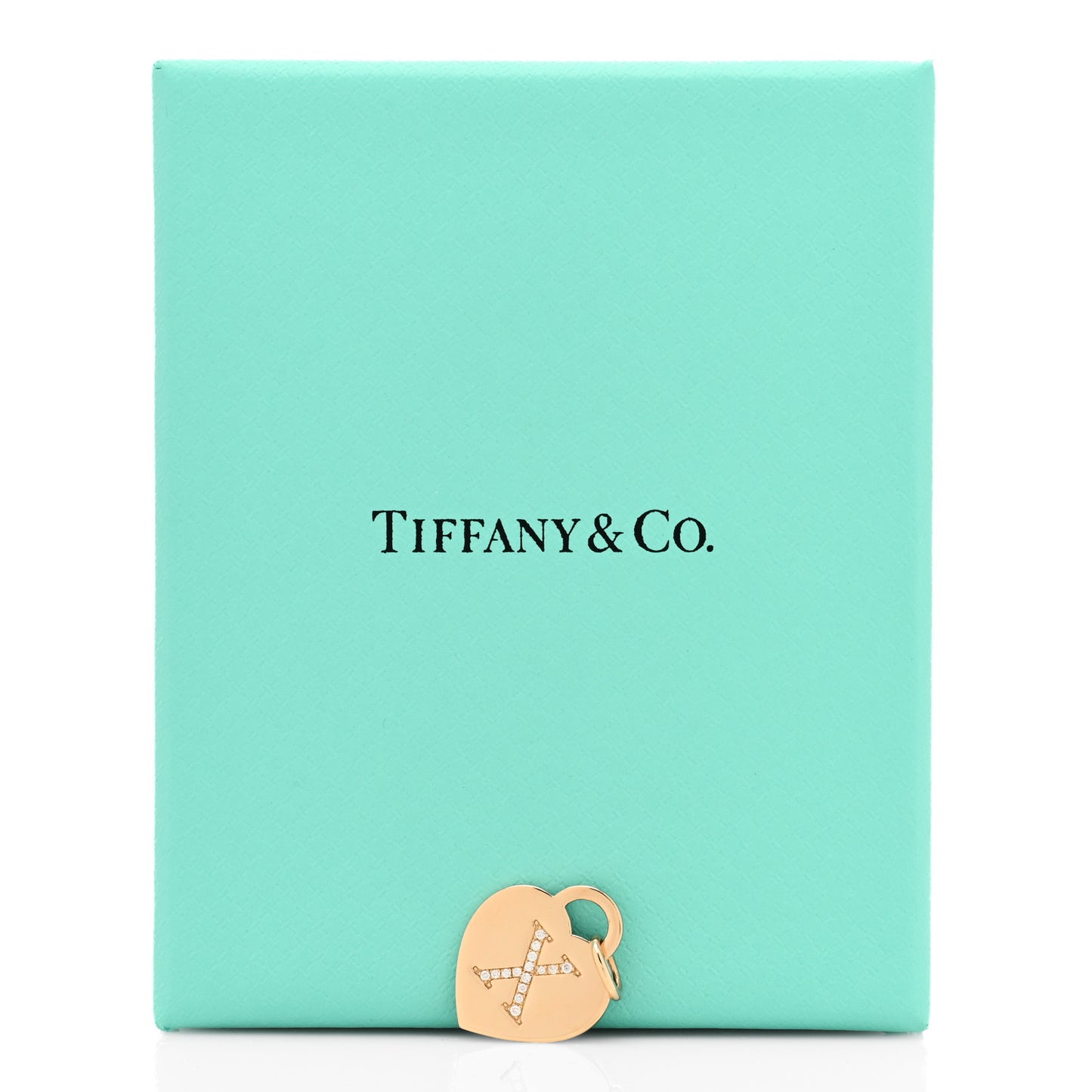 18K Rose Gold Diamond Tiffany Letter X Heart Tag Charm