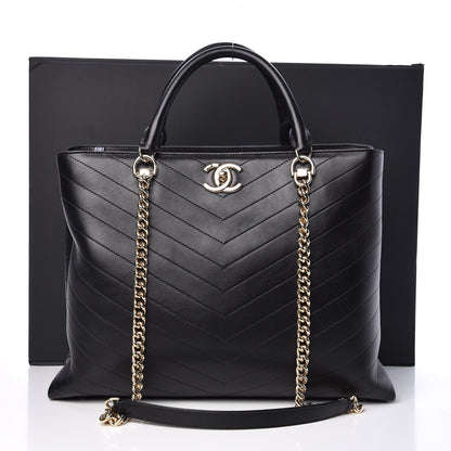 Chanel Calfskin Chevron Quilted Large Shopping Tote Black 9 of 9