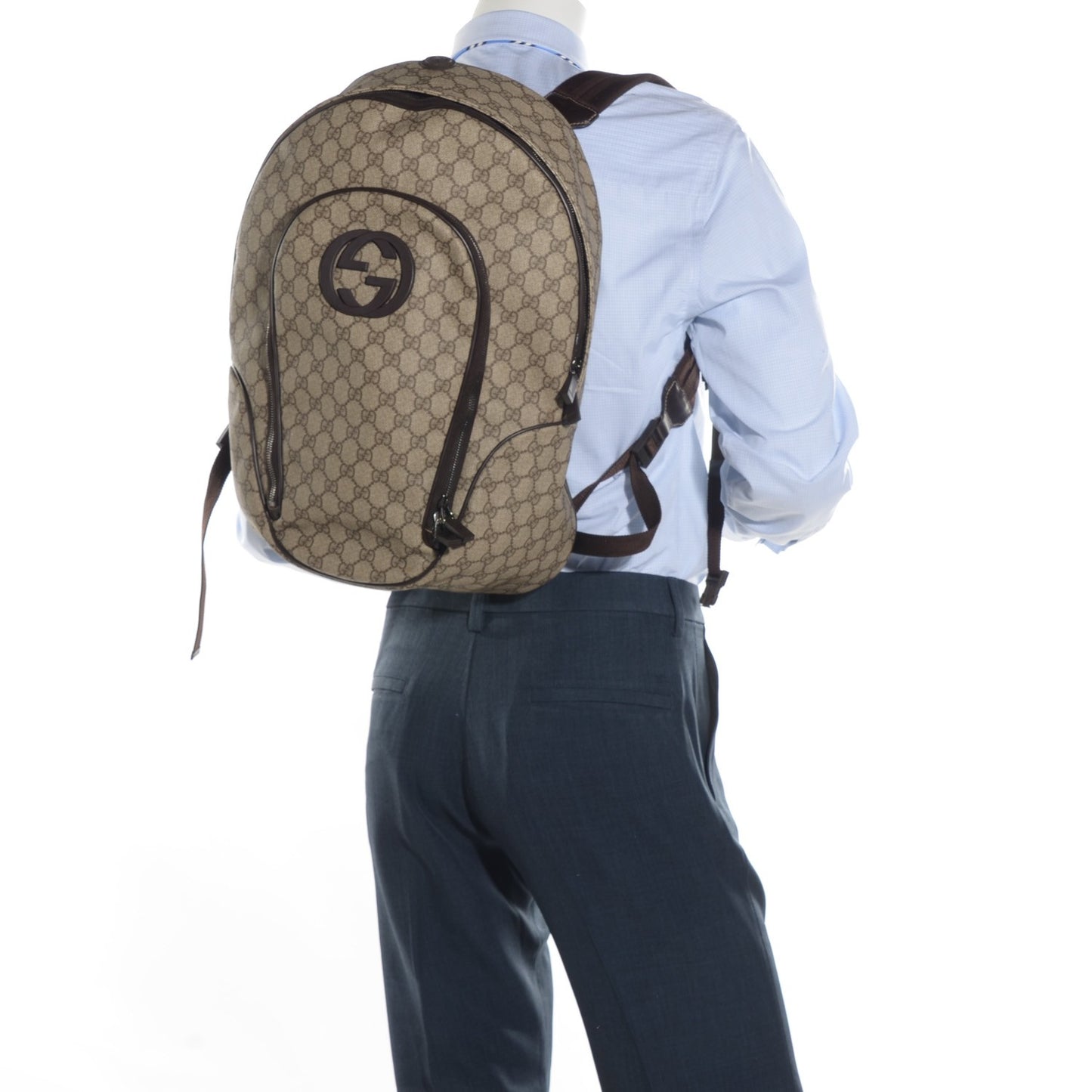 GG Plus Monogram Interlocking G Medium Backpack Dark Brown