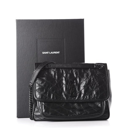 Saint Laurent Crinkled Calfskin Matelasse Monogram Medium Niki Chain Satchel Black 13 of 13