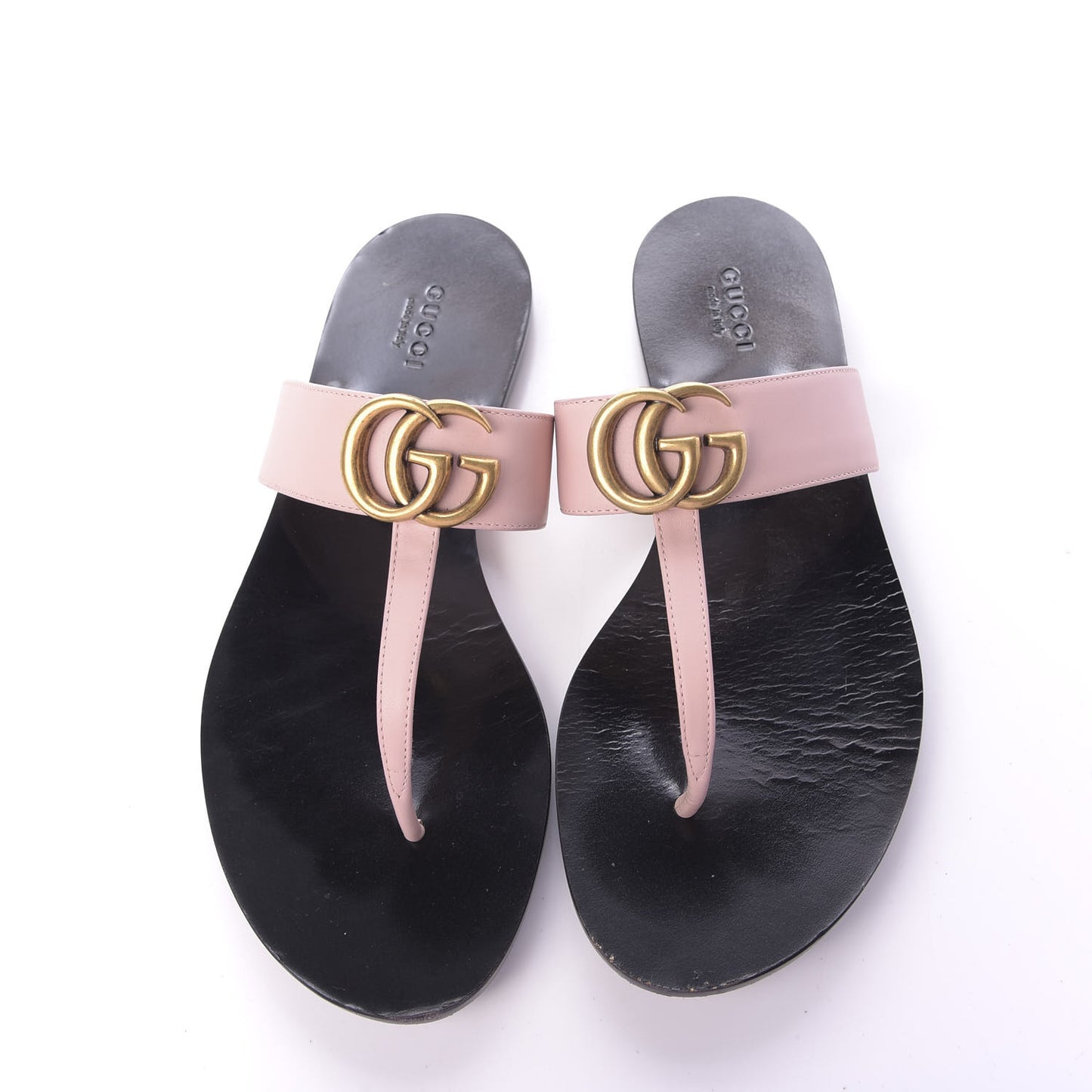 Calfskin GG Marmont Thong Sandals 37.5 Perfect Pink