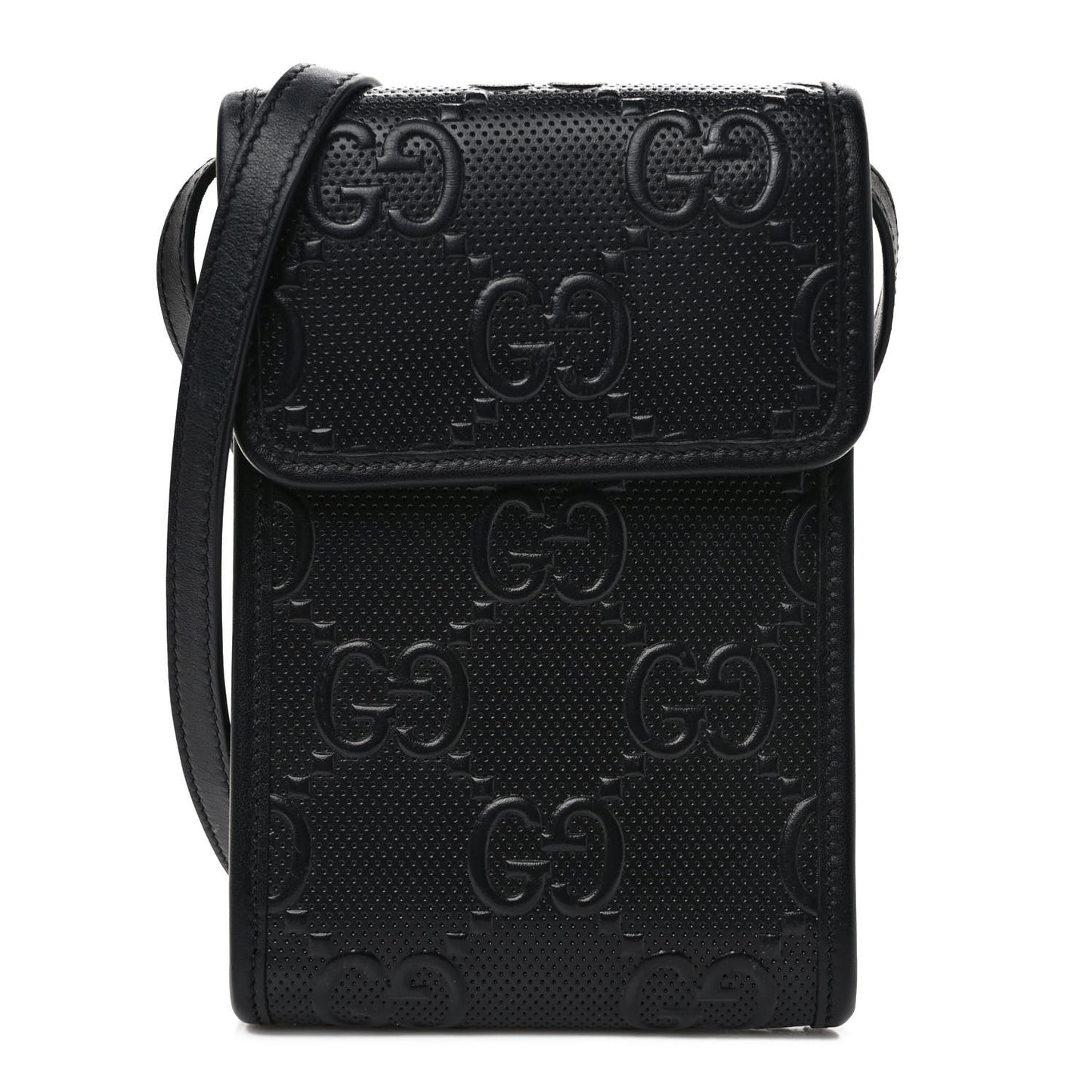Calfskin GG Tennis Embossed Mini Crossbody Bag Black