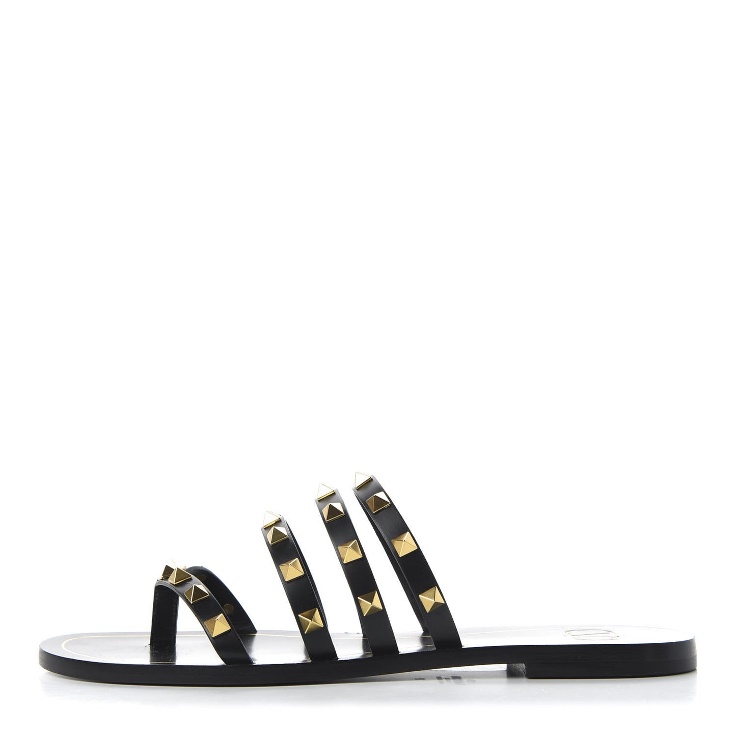 Calfskin Rockstud Flair Caged Flat Slide Sandals 39 Black
