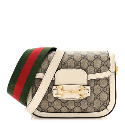Gucci GG Supreme Monogram Web Mini Horsebit 1955 Shoulder Bag Beige Mystic White 1 of 12