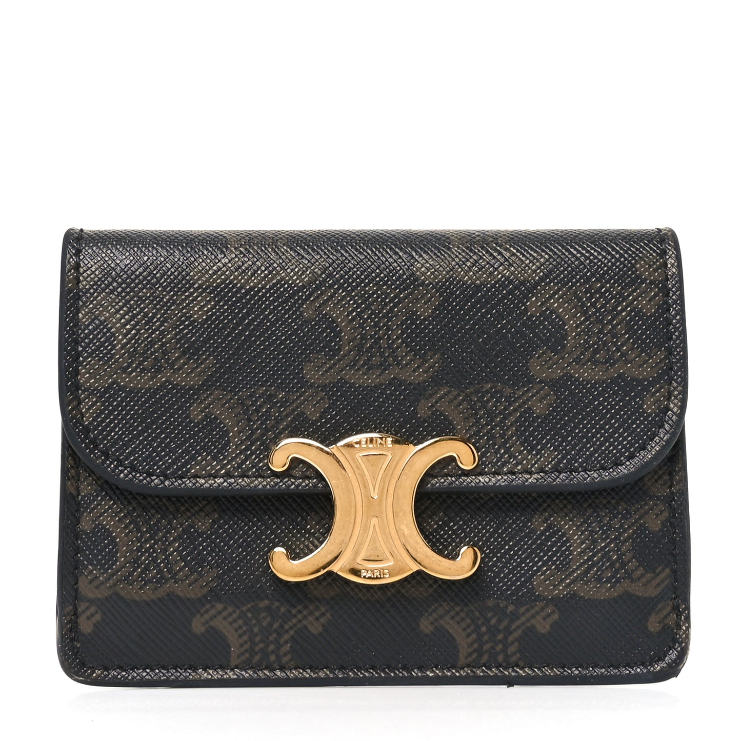 Triomphe Canvas Calfskin Flap Card Holder Tan