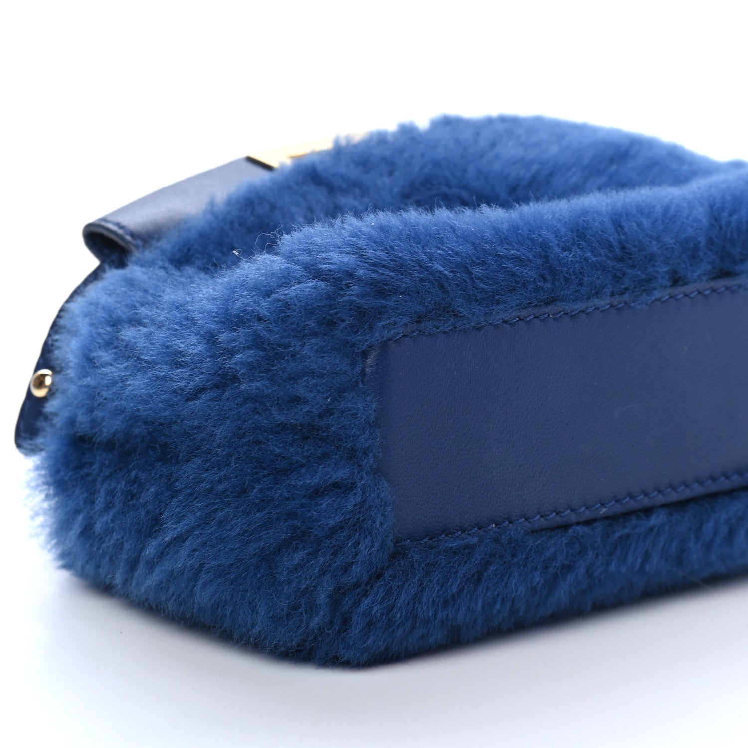 Fendi Shearling Shiny Nappa Micro Peekaboo Iconic Satchel Blue 8 of 10