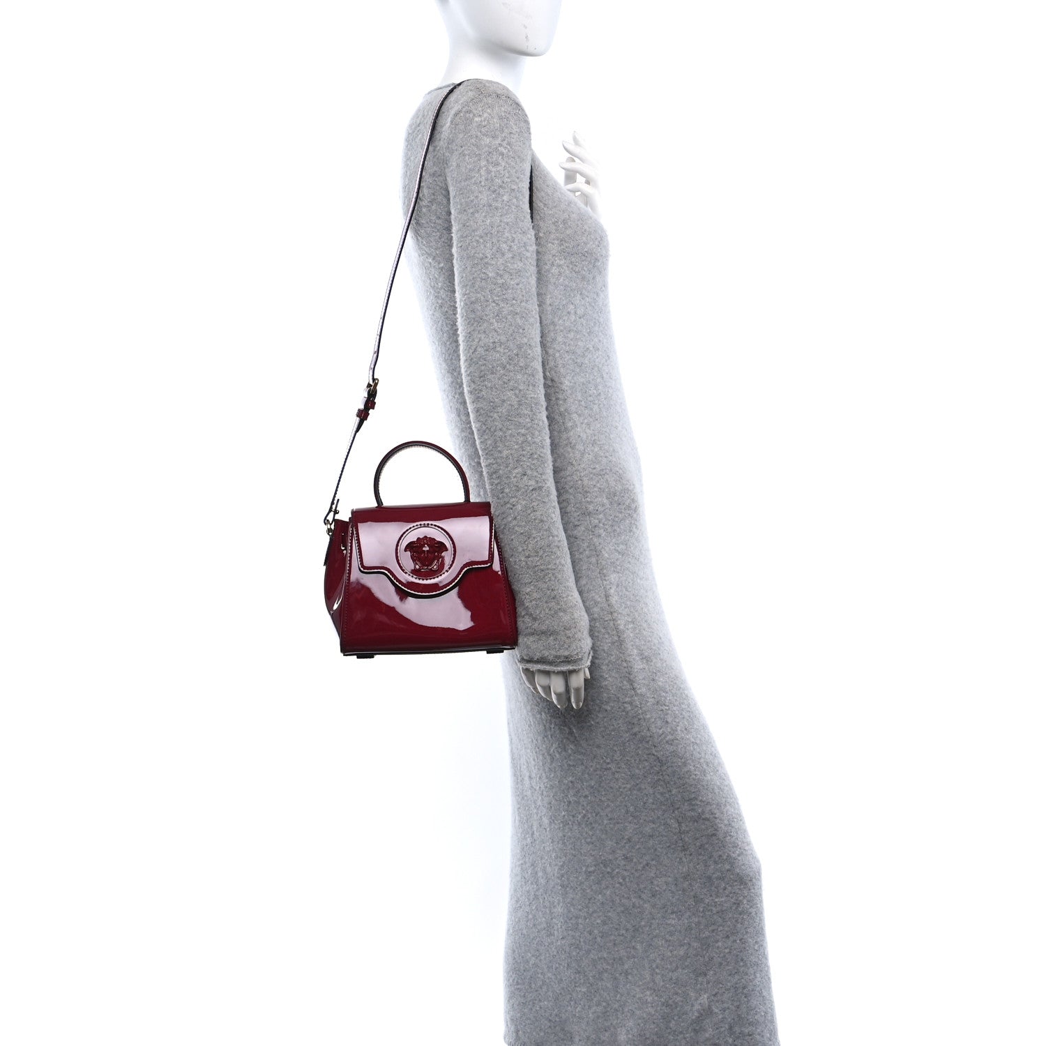 Versace Patent Calfskin Small La Medusa Top Handle Bag Claret 2 of 9