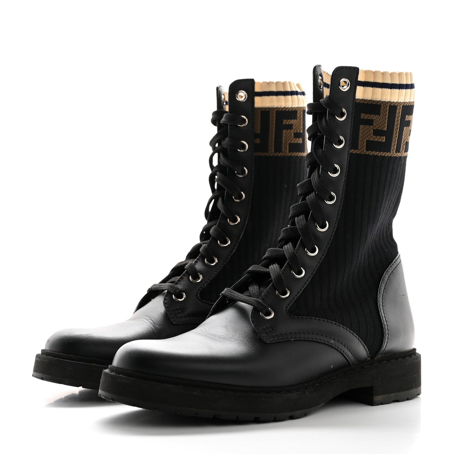 Calfskin Stretch Fabric Rockoko Biker Boots 37 Tobacco Black Marino