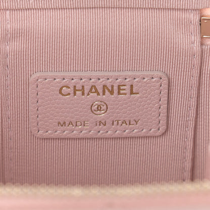 Chanel Iridescent Caviar Quilted Mini Pearl On Top Vanity Case With Chain Light Pink 6 of 9