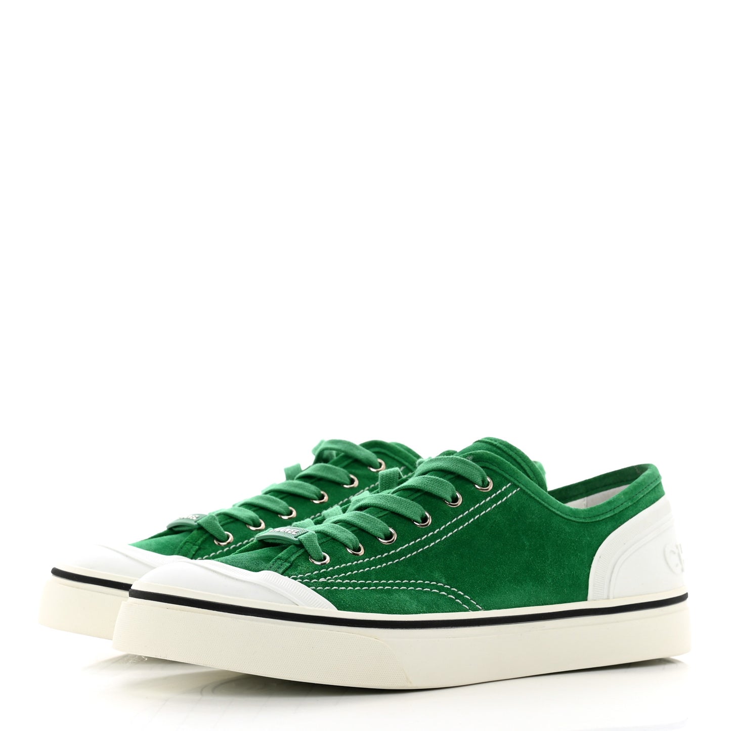 Suede Calfskin Lace Up Cap Toe Sneakers 41 Green