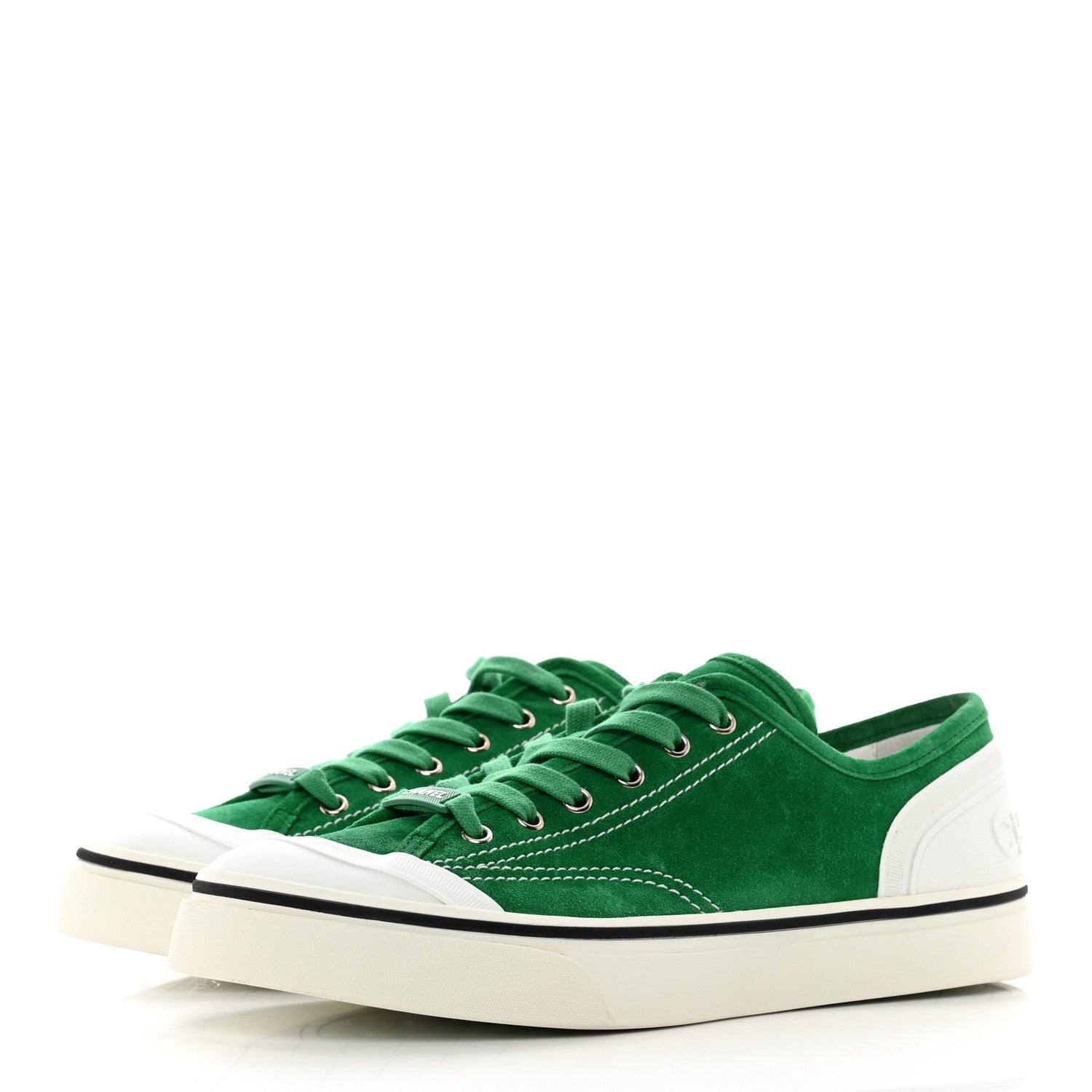 Chanel Suede Calfskin Lace Up Cap Toe Sneakers 41 Green 3 of 8