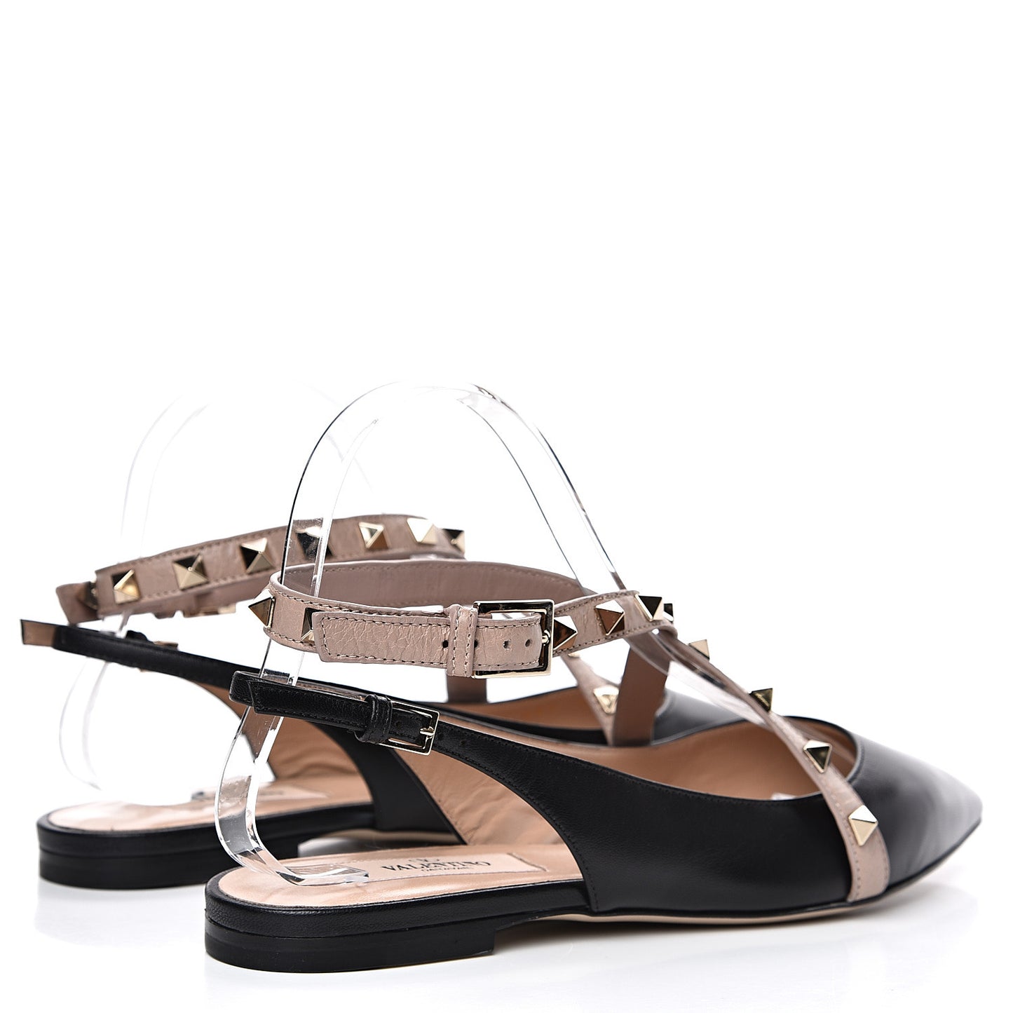 Nappa Rockstud Crisscross Slingback Flats 36 Black Poudre