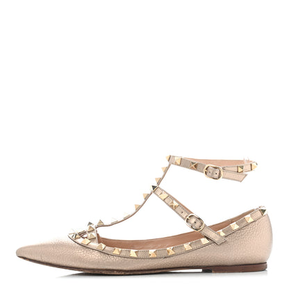 Valentino Garavani Metallic Pebbled Calfskin Rockstud Cage Ballerina Flats 39 Skin 1 of 11