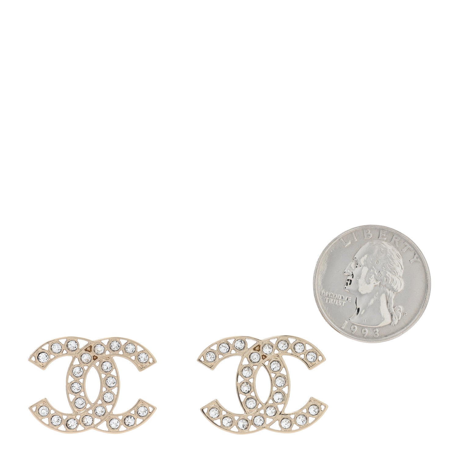 Chanel Metal Crystal Large CC Earrings Light Gold 2 of 4