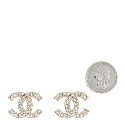 Chanel Metal Crystal Large CC Earrings Light Gold 2 of 4