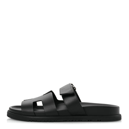 Hermes Calfskin Womens Chypre Sandals 38 Black 1 of 12