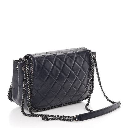Chanel Glazed Calfskin Quilted Small CC Enchained Accordion Flap Dark Navy Blue 3 of 9