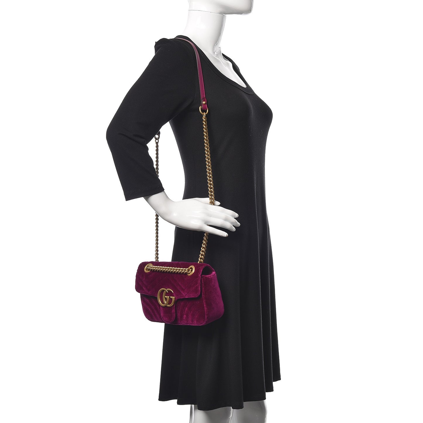 Velvet Matelasse Mini GG Marmont Shoulder Bag Fuchsia Violet Cyclamen