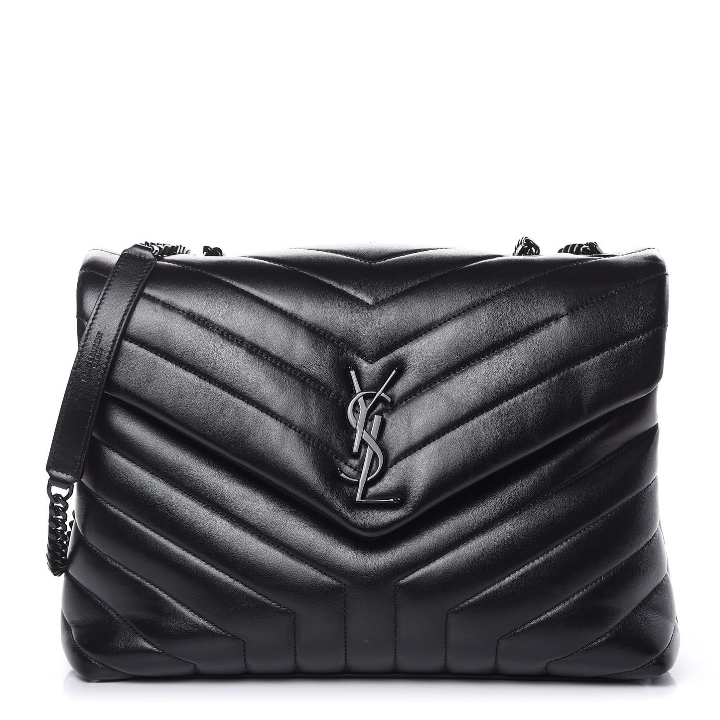 Calfskin Y Quilted Monogram Medium Loulou Chain Satchel Black