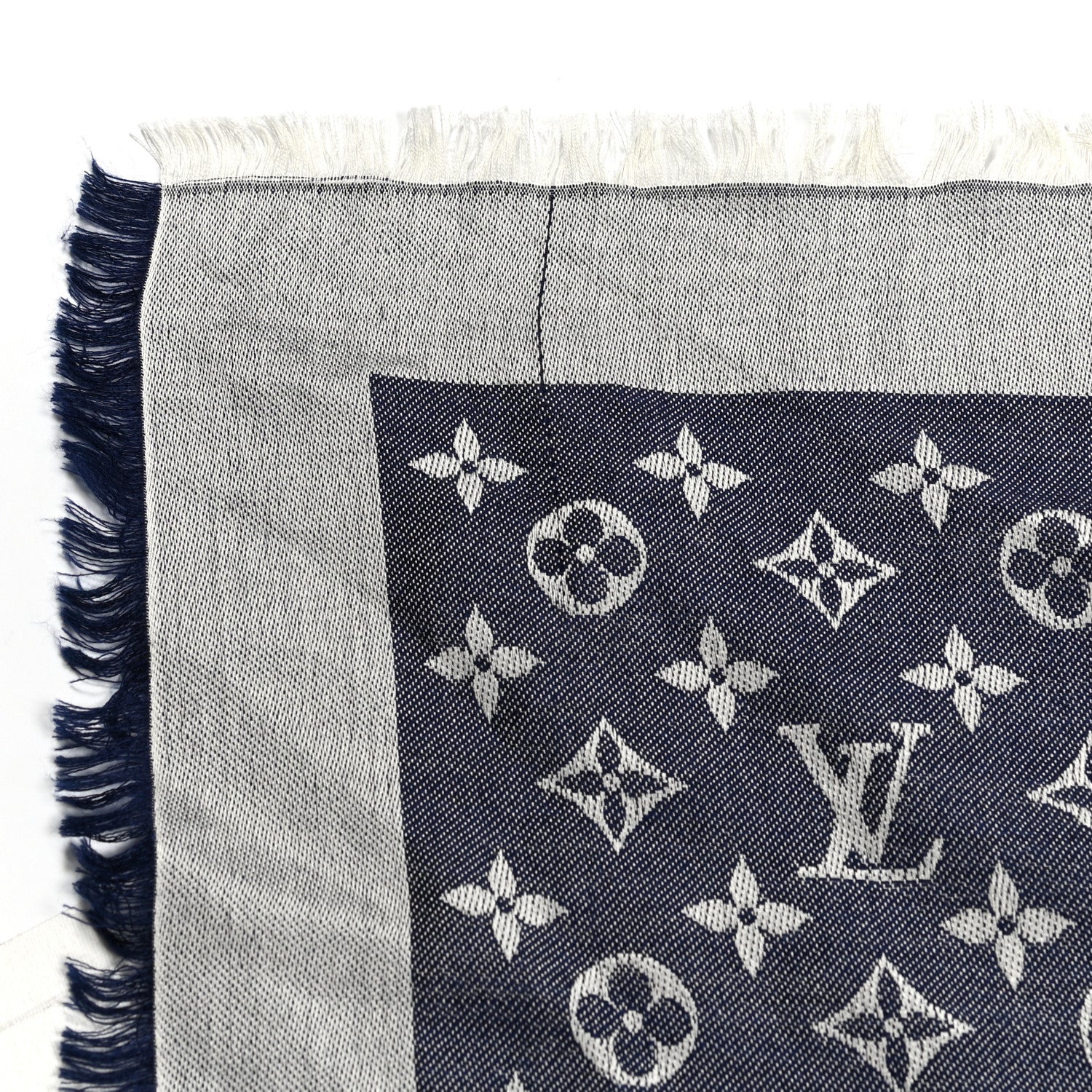 Louis Vuitton Silk Wool Monogram Denim Shawl Blue 4 of 4
