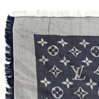 Louis Vuitton Silk Wool Monogram Denim Shawl Blue 4 of 4