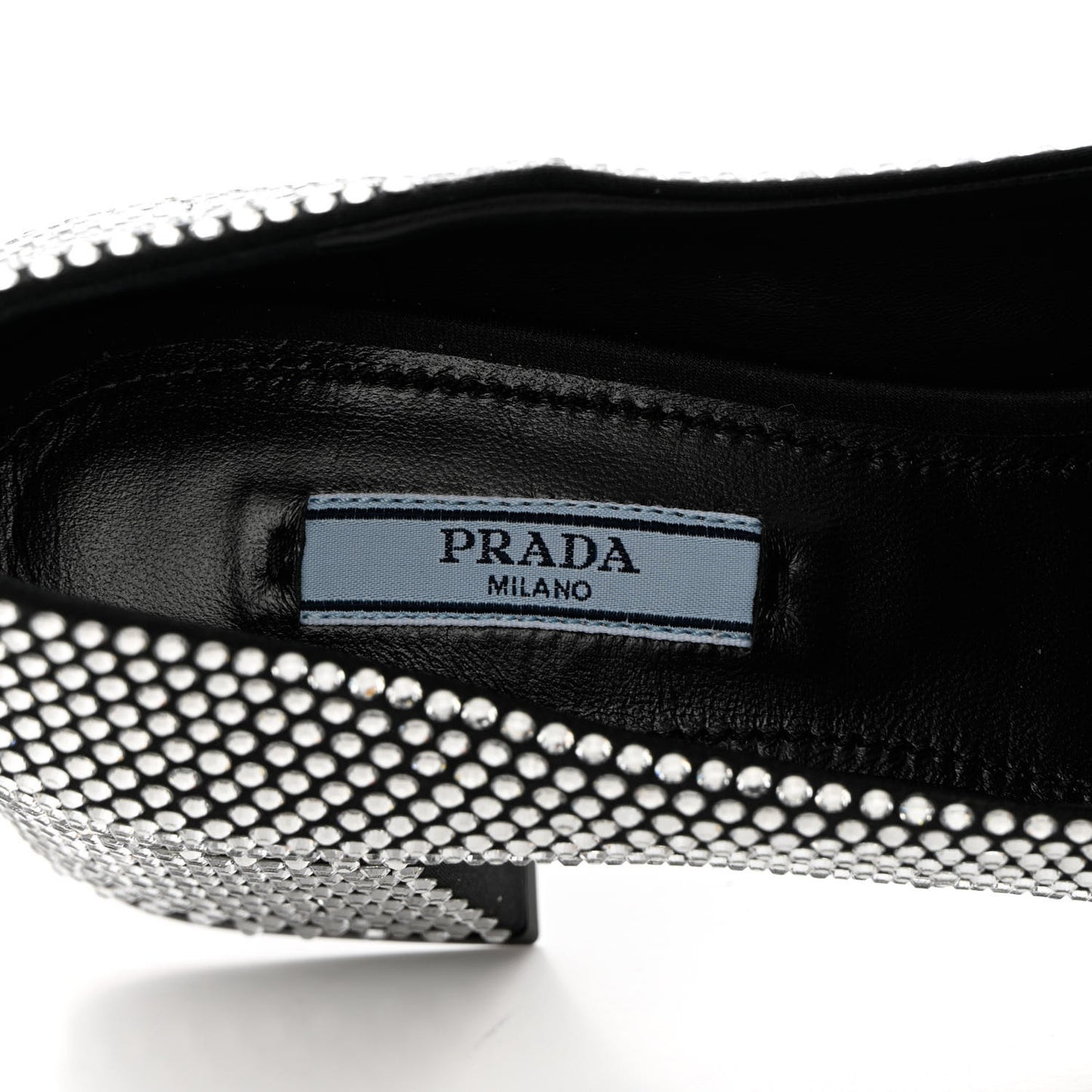 Satin Crystal Metal Triangle Logo 45mm Block Heel Loafers 37.5 Cristal