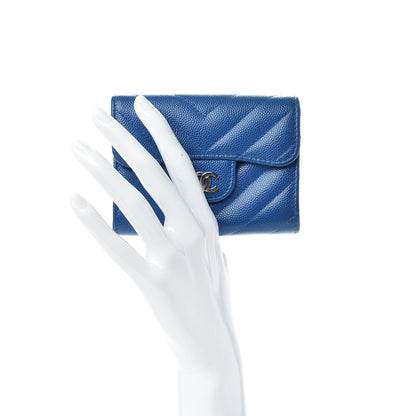 Chanel Caviar Chevron Quilted Flap Card Holder Wallet Dark Blue 2 of 8