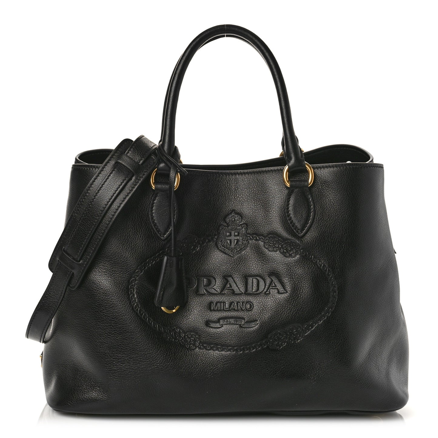 Glace Calfskin Embossed Logo Tote Black