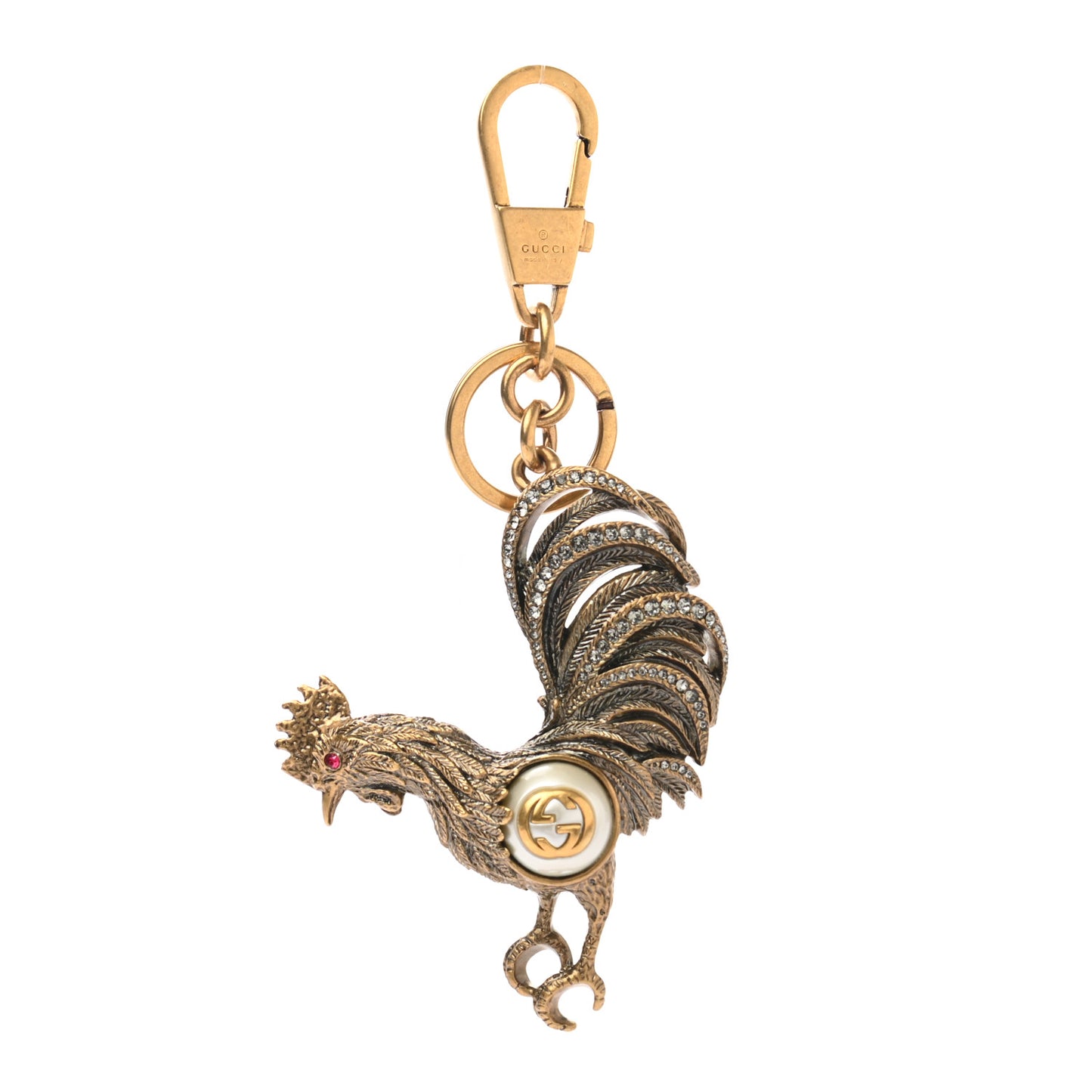 Metal Crystal Pearl Rooster Key Charm