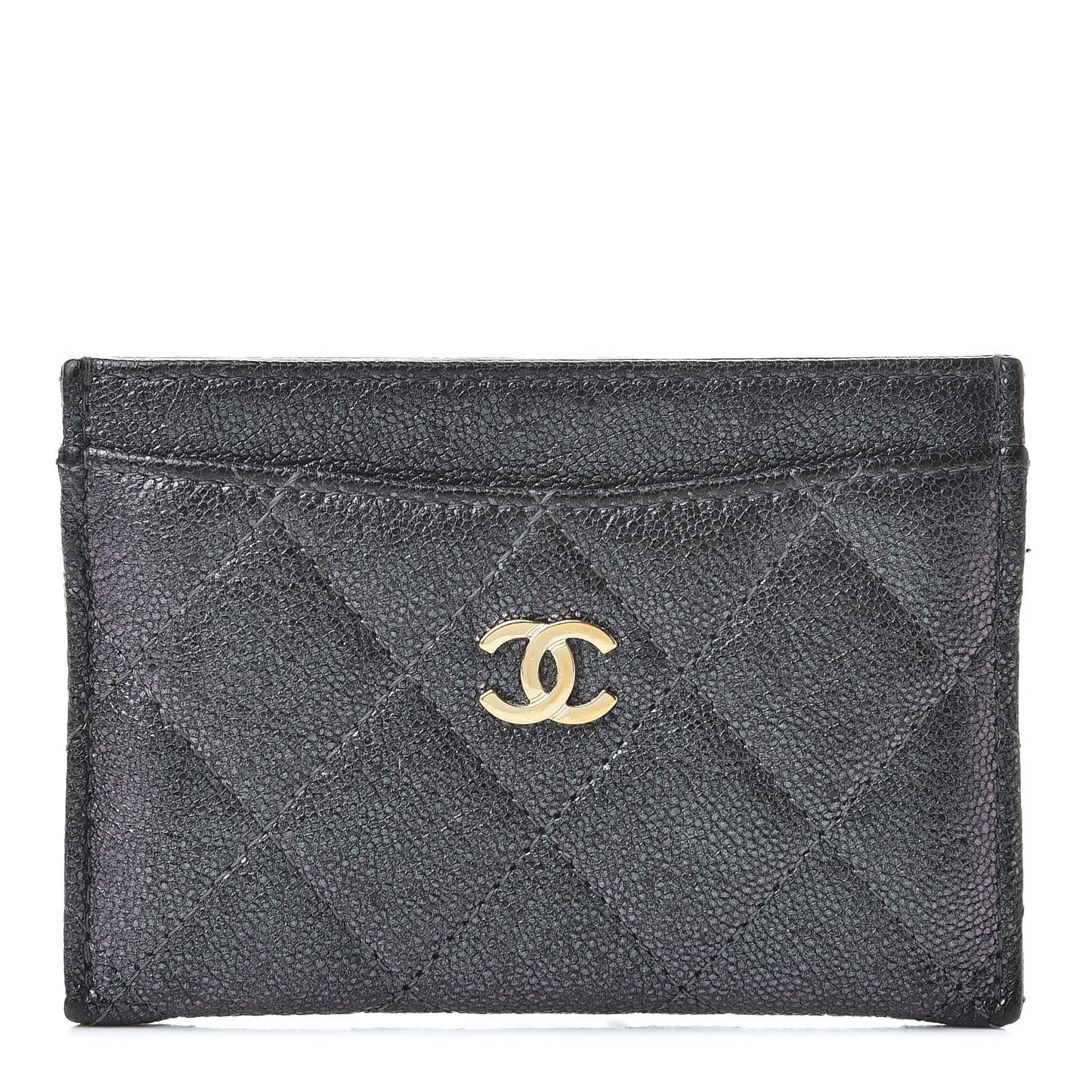 Iridescent Caviar Quilted Card Holder Black