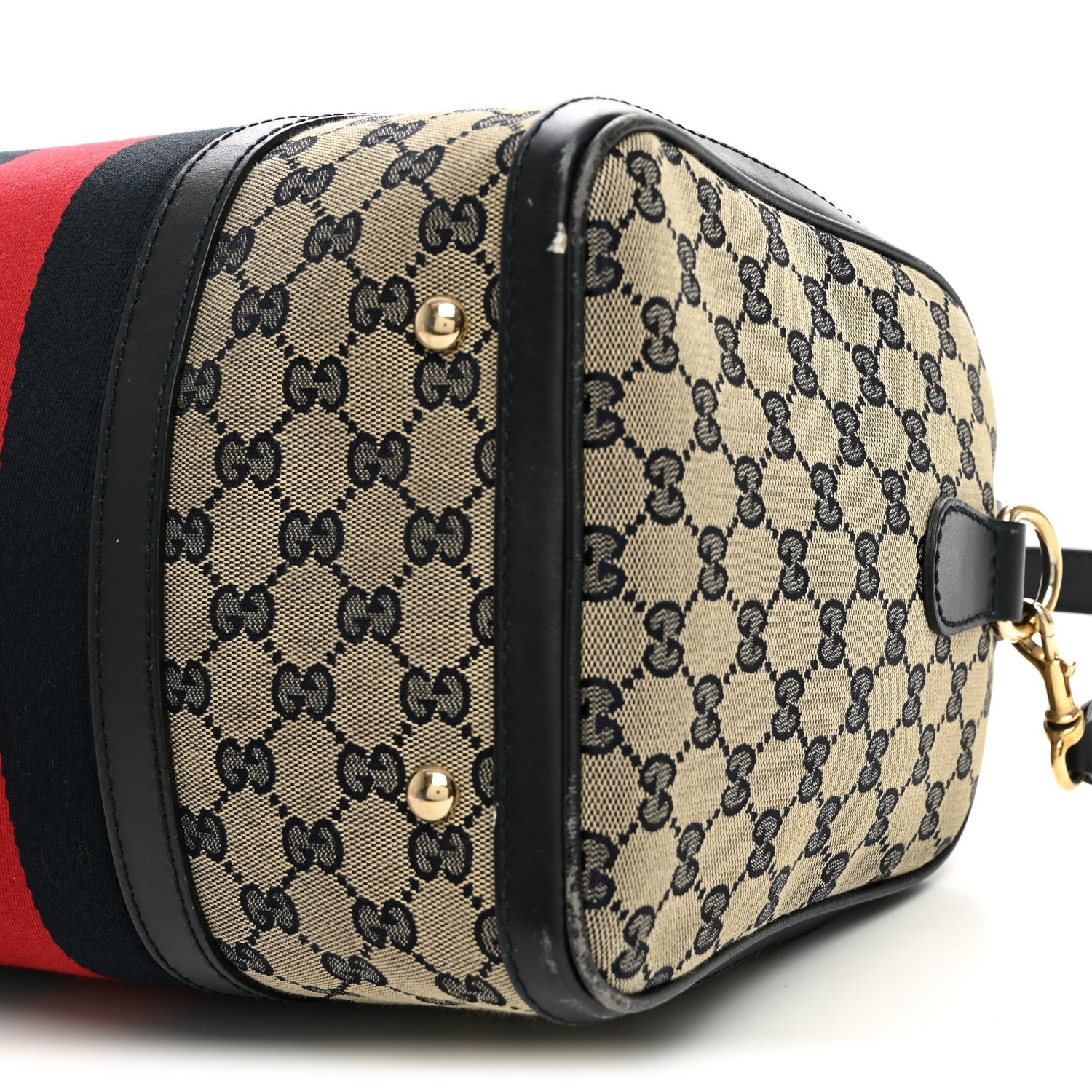 Gucci Monogram Selleria Calfskin Vintage Web Medium Boston Beige Blue 10 of 13