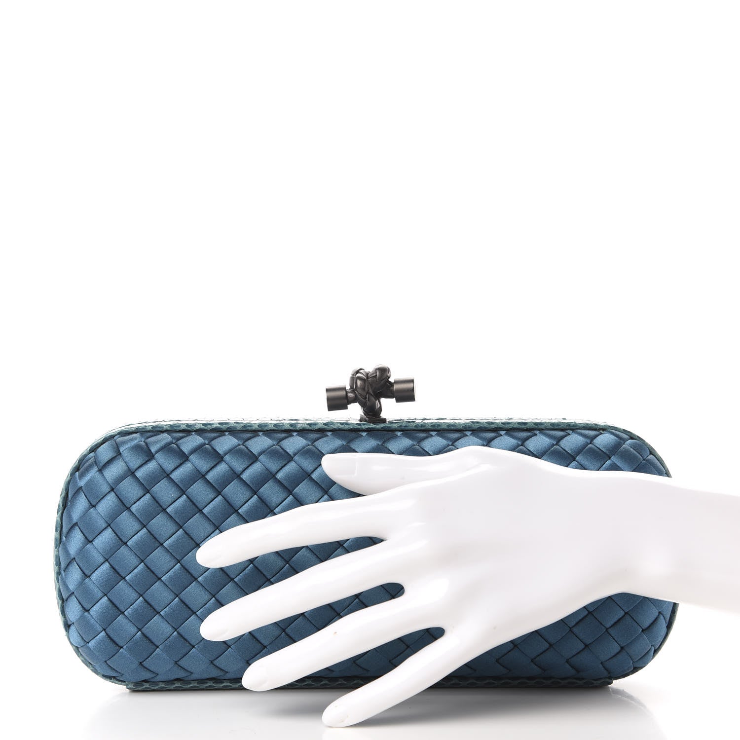 Bottega Veneta Satin Intreccio Impero Ayers Stretch Knot Clutch Turquoise 2 of 9