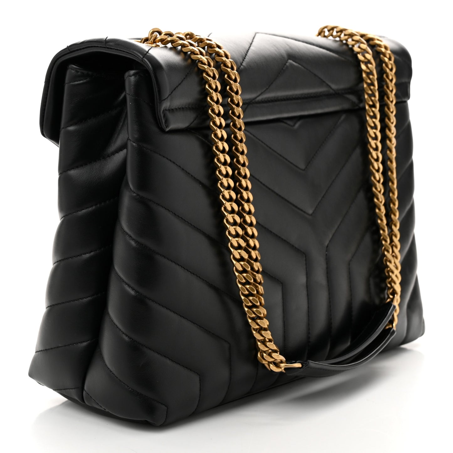 Calfskin Y Quilted Monogram Medium Loulou Chain Satchel Black