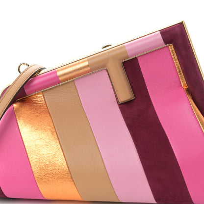 Fendi Nappa Suede Striped Inlay Small Fendi First Pink Multicolor 9 of 12