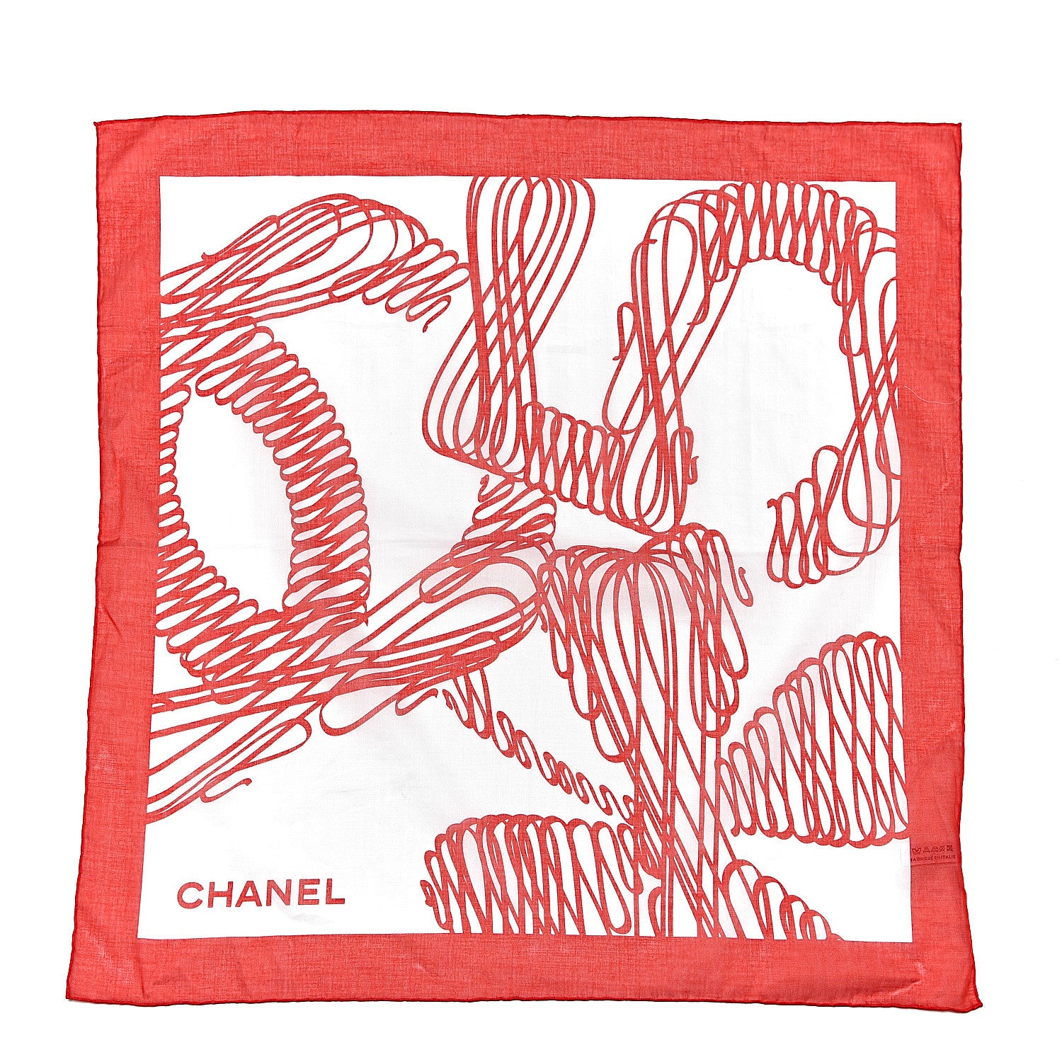 Chanel Cotton Logo Square Scarf White Red 1 of 4