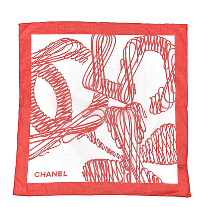 Chanel Cotton Logo Square Scarf White Red 1 of 4