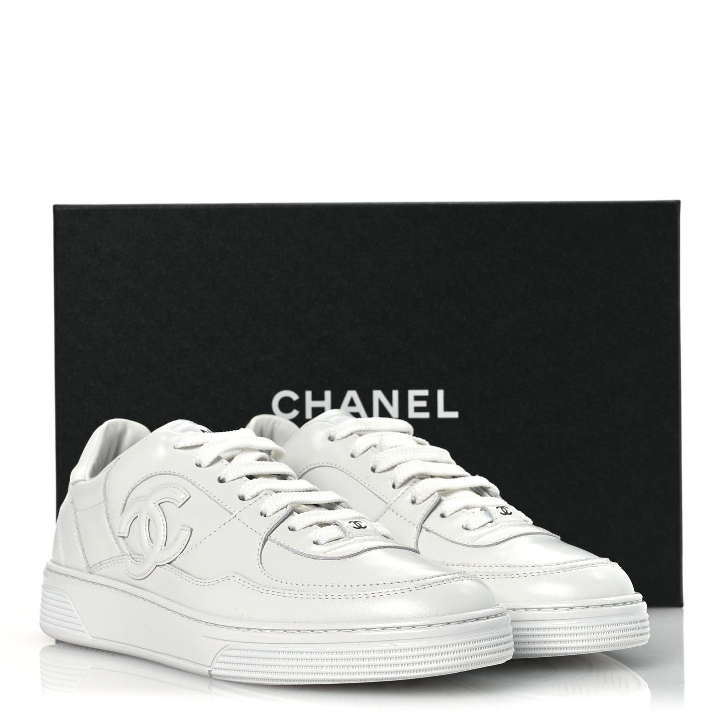 Calfskin Womens CC Sneakers 40.5 White