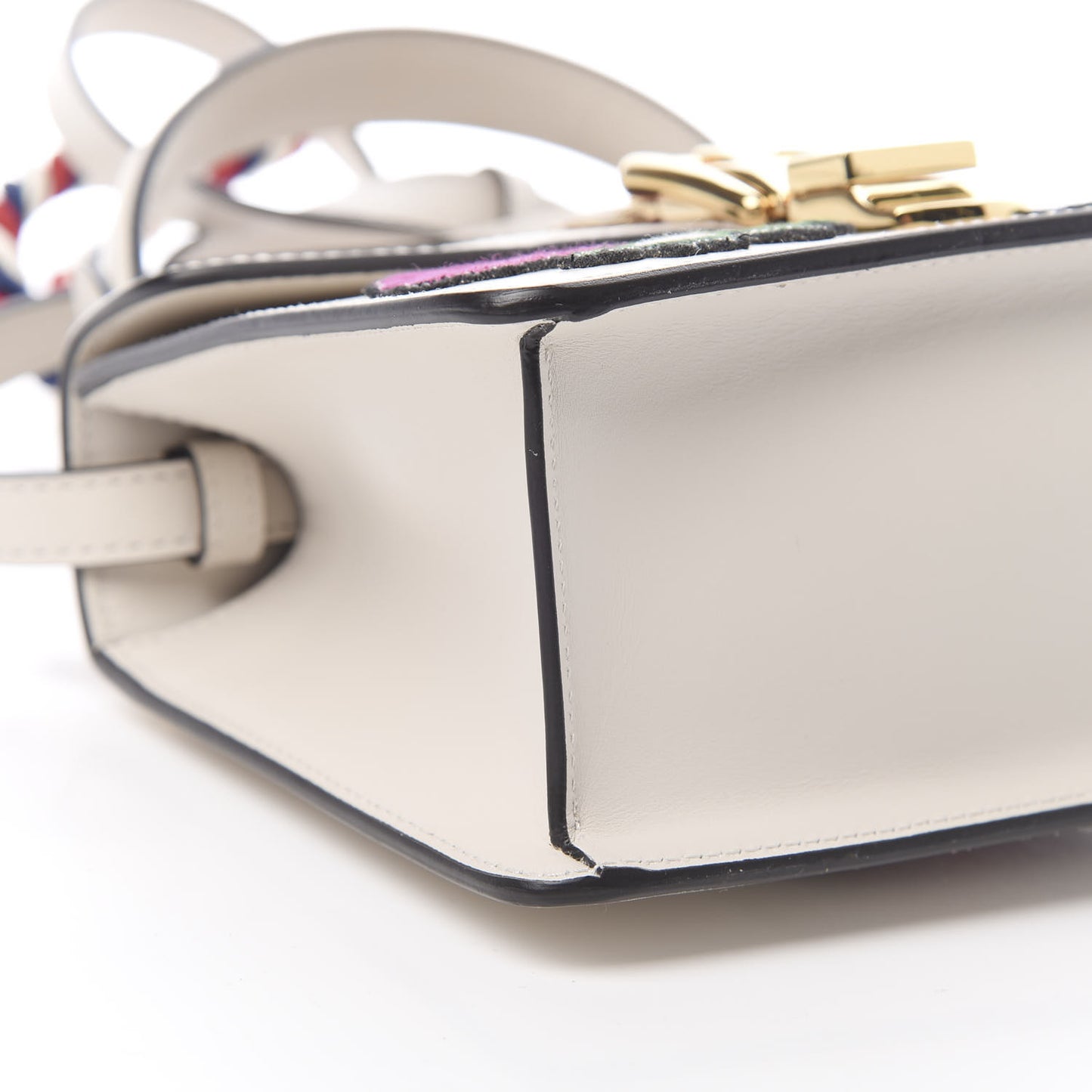 Calfskin Embroidered Mini Sylvie Top Handle Bag White