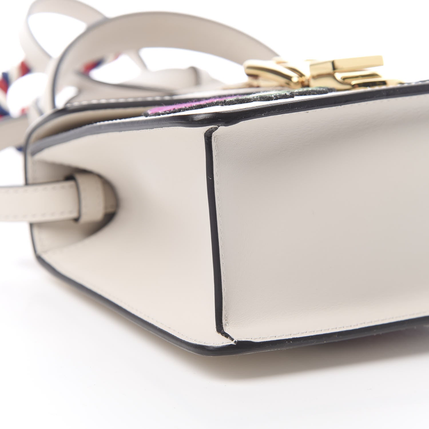 Gucci Calfskin Embroidered Mini Sylvie Top Handle Bag White 10 of 14
