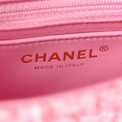 Chanel Tweed Resin Quilted Mini Heart Square Flap Pink White 5 of 8