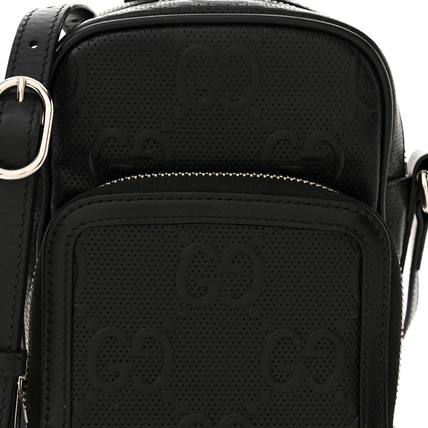 Gucci Calfskin GG Tennis Embossed Mini Double Zip Messenger Bag Black 8 of 12