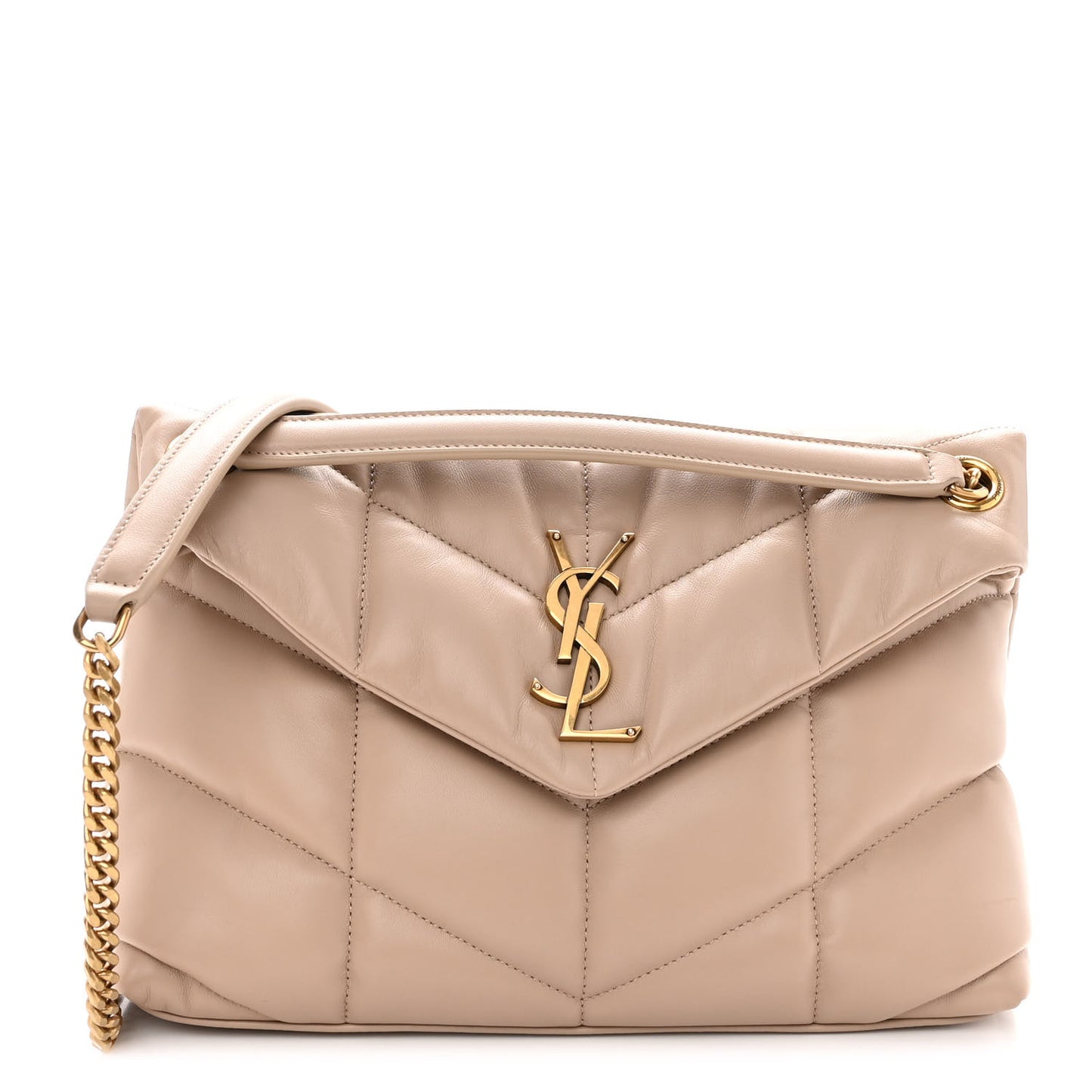 Lambskin Quilted Small Loulou Puffer Monogram Chain Satchel Dark Beige