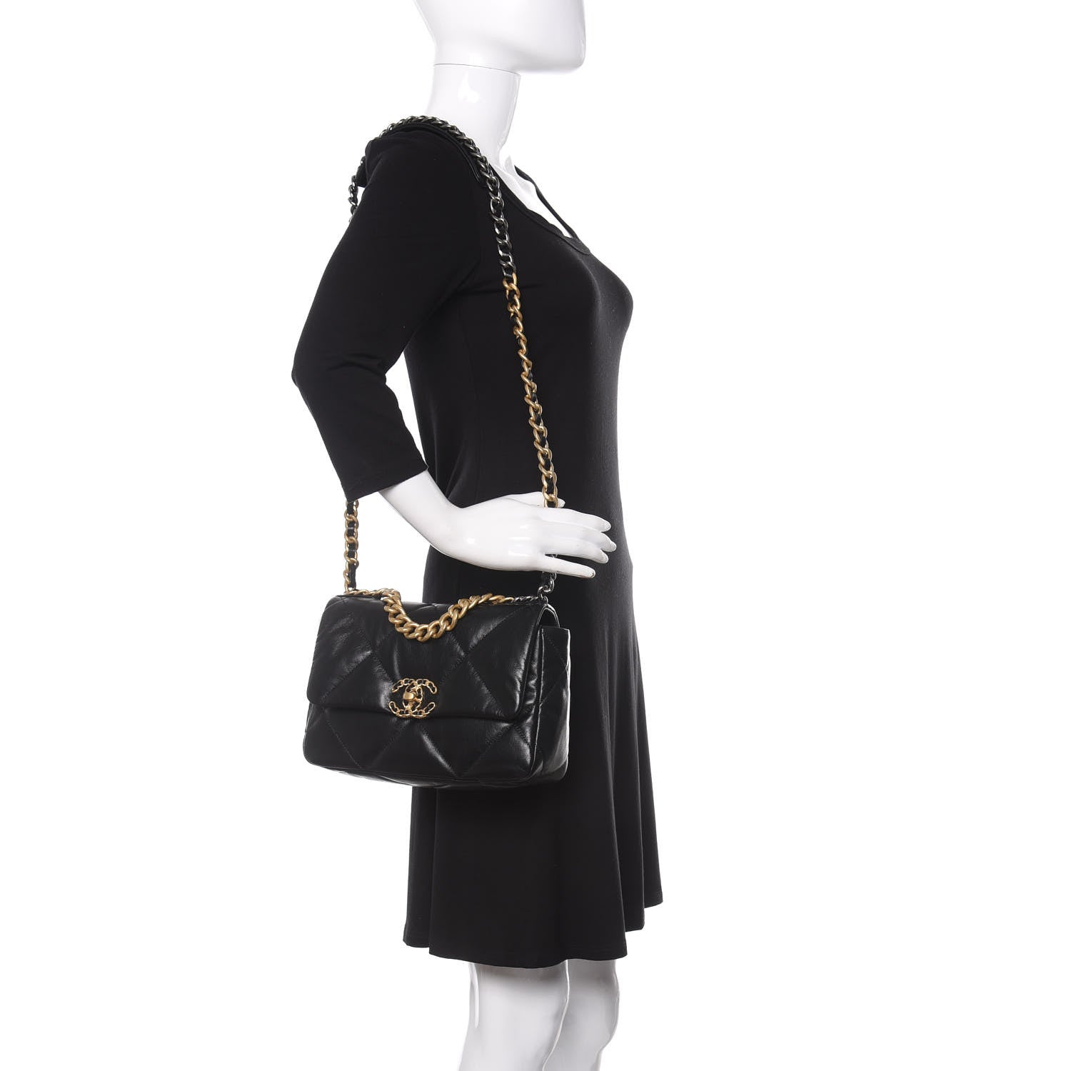 Chanel Shiny Goatskin Quilted Medium 19 Flap Black 2 of 10