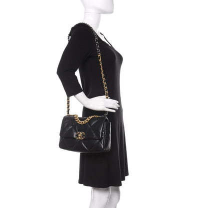 Chanel Shiny Goatskin Quilted Medium 19 Flap Black 2 of 10